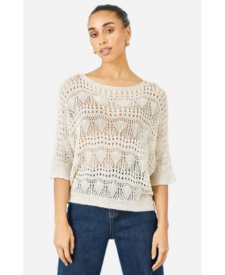 Women's Cotton Mix Relaxed Fit Pointelle Jumper