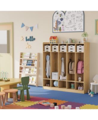 5-Section Classroom Coat Locker with 10 Cubbies, Daycare Cubby Storage Organizer with 10 Hooks for Home, School, Nursery, Kindergarten.