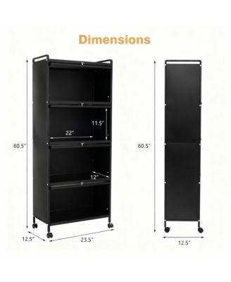 5-Tier Rolling Kitchen Storage Cabinet with Flip Doors and Casters