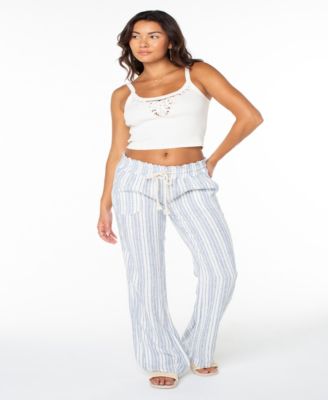 Juniors' Oceanside Striped Wide-Leg Beach Pants