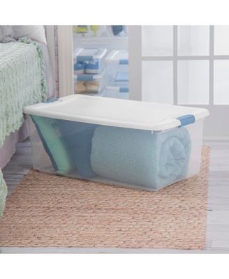 106 Qt Clear Plastic Stackable Storage Bin w/ White Latch Lid, 12 Pack