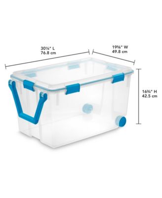 120 Qt Wheeled Gasket Box Stackable Storage Bin with Latch Lid, 3 Pack