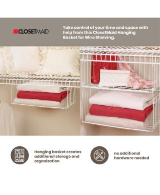 17 In Wide Hanging Basket for Wire Shelving Organizer, White (2 Pack)