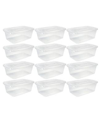 6 Qt Clear Plastic Indoor Storage Tub Tote Container & Lid, 12 Pack