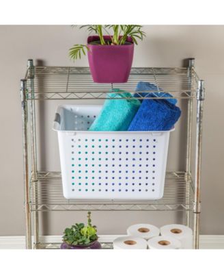 Deep Ultra Nesting Plastic Storage Bin Basket Tote, White (12 Pack)