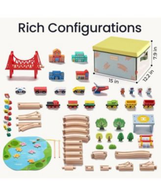 110-Piece Wooden Train Set with Folding Storage Box