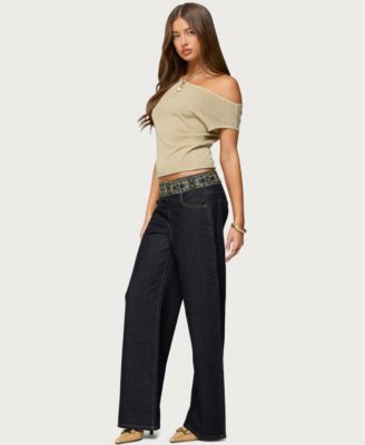 Women's Carlie Embroidered Low Rise Wide Leg Jeans