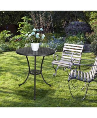 Round Patio Bistro Table, Outdoor Cast Aluminum with Iron Frame, Umbrella Hole, Balcony, Backyard