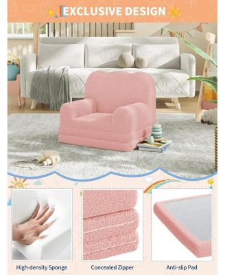 Kids Couch, 2-in-1 Comfy Toddler Couch Fold Out, Convertible Sofa to Lounger Foam Kids Chair with Soft Sherpa