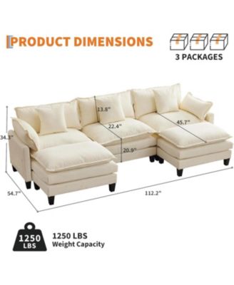 112" Modular Sectional Sofa, U Shaped Cloud Couch with Deep Seats, Armrests, Plush Corduroy Fabric, No Assembly Required