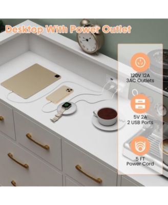 8 Drawer Dresser with Charging Station and RGB Lights, Wide Bedroom Chest with Outlets and USB