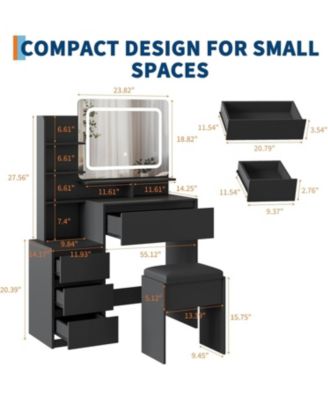 Makeup Vanity with Lights - 36-Inch Vanity Desk - 4 Large Drawers Dresser - 3 Lighting Modes - Stool and Charging Station