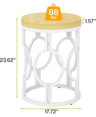 Round End Table, Industrial SideTable with Metal Hollow Frame, Small Bedside Table
