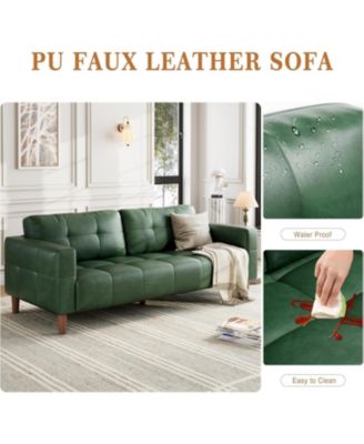 3-Seater Sofa Couch, 83" Faux Leather Sofa with Spring Cushion, Modern Deep-Seat Sofa with 2 Removable Back Cushions