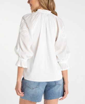 Women's Button-Front V-Neck Woven Blouse