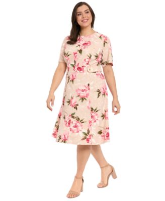 Plus Size Short-Sleeve Printed Midi Dress