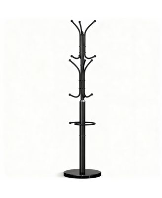 Heavy-Duty Marble Base Coat Rack with 12 Hooks & Detachable Umbrella Holder