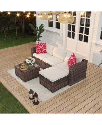 5 Pieces Patio Furniture Set, Rattan Outdoor Patio Furniture Sofa Set with Anti-Slip Cushions