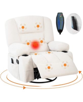 Massage Rocking Recliner Chair with Vibration and Heat, 360° Swivel Chenille Rocker Chairs for Living Room