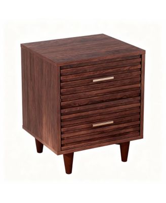 Mid Century Modern Nightstand with 2 Drawers, Charging Ports, and Storage