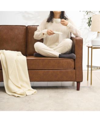 81" Faux Leather Sofa, Mid Century Modern Deep Seat Couch, Upholstered Cushion&Removable Cover, Brown PU Couch, 3 Seat Sofa for Living Room