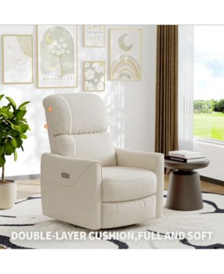 Power Recliner Chair Swivel Glider, Upholstered Faux Leather Nursery Reclining Sofa Chair with Charging Port, Adjustable Footrest