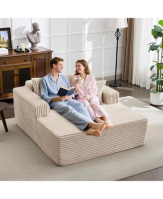 Oversized Chaise Lounge Chair 54 61" Indoor Corduroy Cloud Boneless Single Couch Sofa with 4 Pillows Armrests & Deep Seat No Assembly