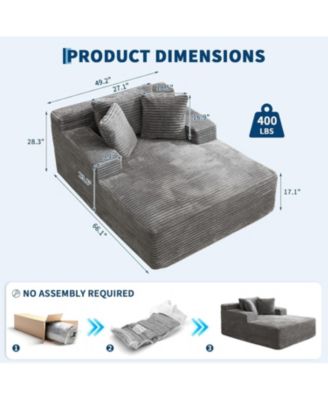 50" Oversized Chaise Lounge Indoor, Corduroy Boneless Sofa Bed with 3 Pillows, Deep Seat Sleeper Couch Reading Chairs for Living Room Bedroom