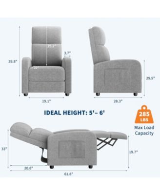 linen fabric manual recliner chair with side pocket, high backrest, thick cushion and adjustable push back lounge design