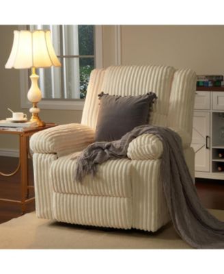 Corduroy Recliner Chair, Manual Recliner Sofa with Handle, Pillow Top Arms, Thick Padding, Side Pocket