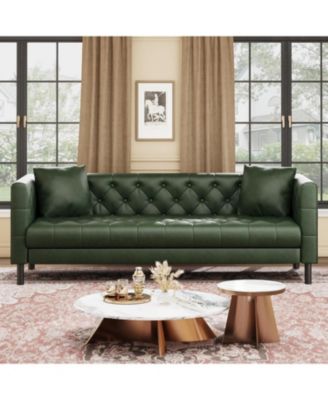 Leather Couch, Handmade Button Tufted 3 Seater Sofa, Chesterfield Sofa with Deep Seat and 2 Pillows, Leather Sofa for Living Room Apartment