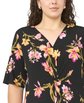 Plus Size V-Neck Printed Midi Dress