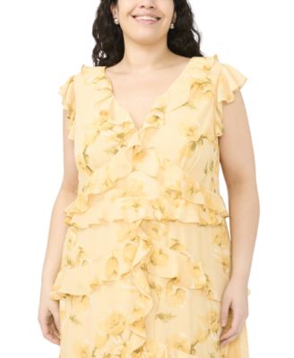 Plus Size Ruffle Trim V-Neck Dress