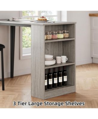 Bar Table Set of 2 with Storage Shelves, Extendable Dining Table with 2 Cushioned Chairs, 3 Piece Counter Height Set for Kitchen