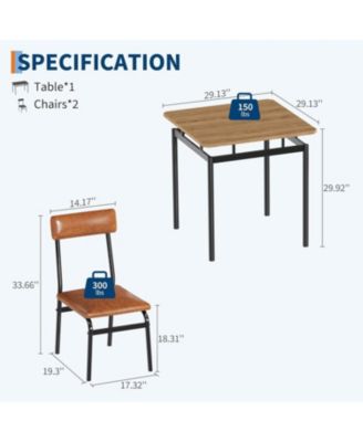 3Pcs Small Kitchen Table Set for 2, Wooden Dining Table Set for 2, Farmhouse Table Set with Table and Chair for Small Rooms or Flats