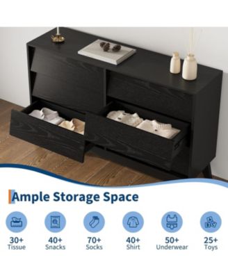 6 Drawer Dresser with Charging Station, Mid Century Modern Wooden Chest for Bedroom Living Room Entryway