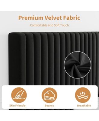 Queen Size Velvet Platform Bed Frame with Vertical Channel Tufted Adjustable Headboard, Sturdy Wooden Slats, No Box Spring Needed