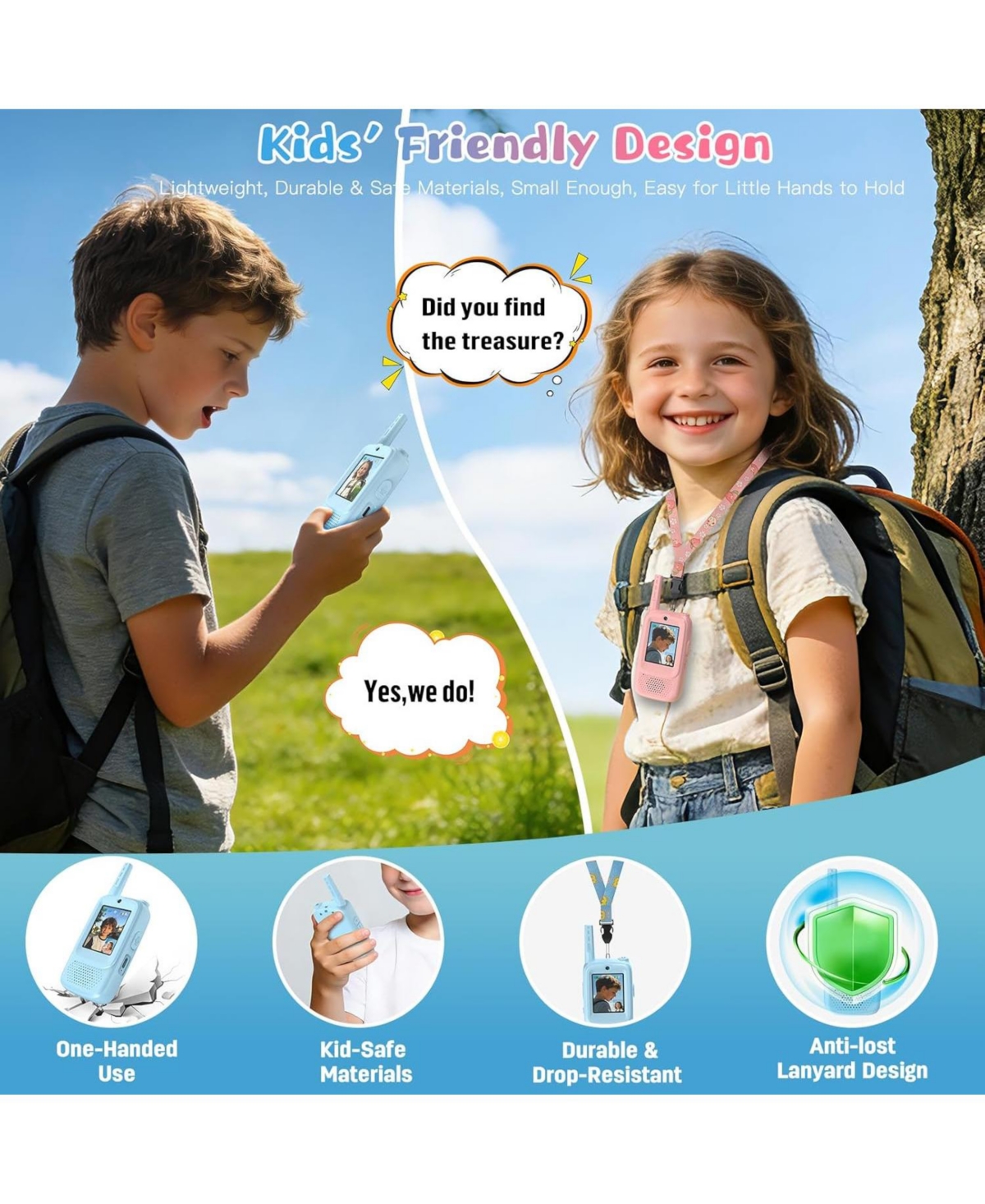 ZealSound Kids Video 2 Pack Walkie Talkies with Screen & Voice Effects for Family/Camping/Hiking, Christmas Birthday Gifts