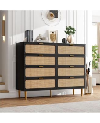 8-Drawer Rattan Tall Storage Dresser