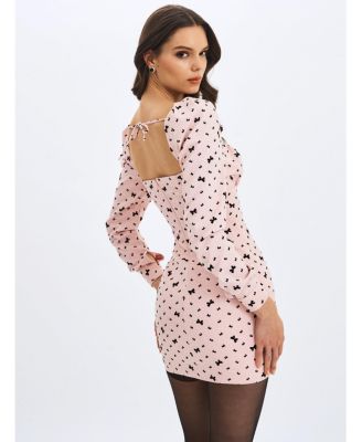 Women's Perla Baby ruched Bust Velvet-Embossed Bow Mini Dress