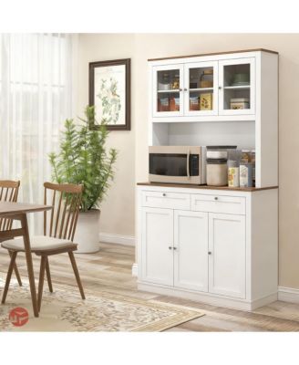 71" Kitchen Cabinet with Microwave Stand, 8 Compartments, 2 Drawers, Adjustable Shelves, Modern Design