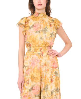 Petite Flutter-Sleeve Mock Neck Jumpsuit