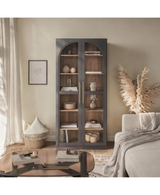 67" Glass Display Cabinet with 6-Tier Adjustable Shelves for Home & Camp Commercial Use