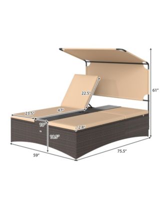 Daybed w/ Adjustable Backrests 2-Person PE Rattan Patio Bed w/ Canopy Outdoor