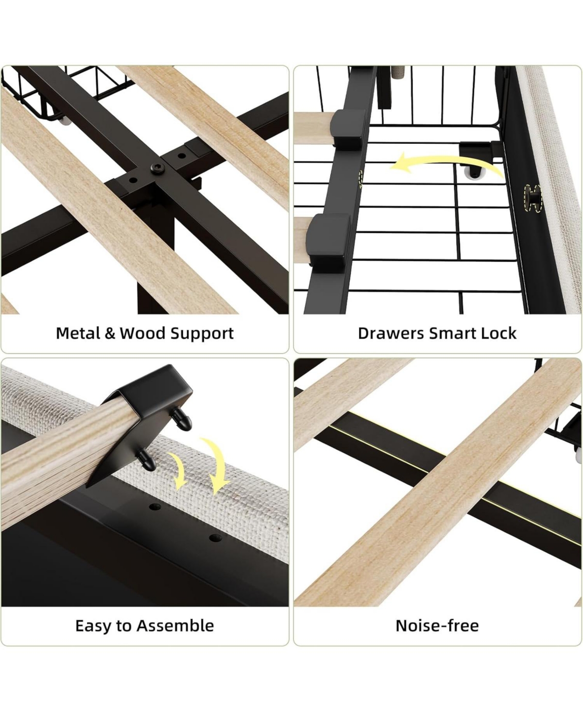 gaomon Full Bed Frame, Linen Upholstered Bed Frame with 4 Storage Drawers, Charging Station, Metal Platform with Button Tufted Wingback Headboard