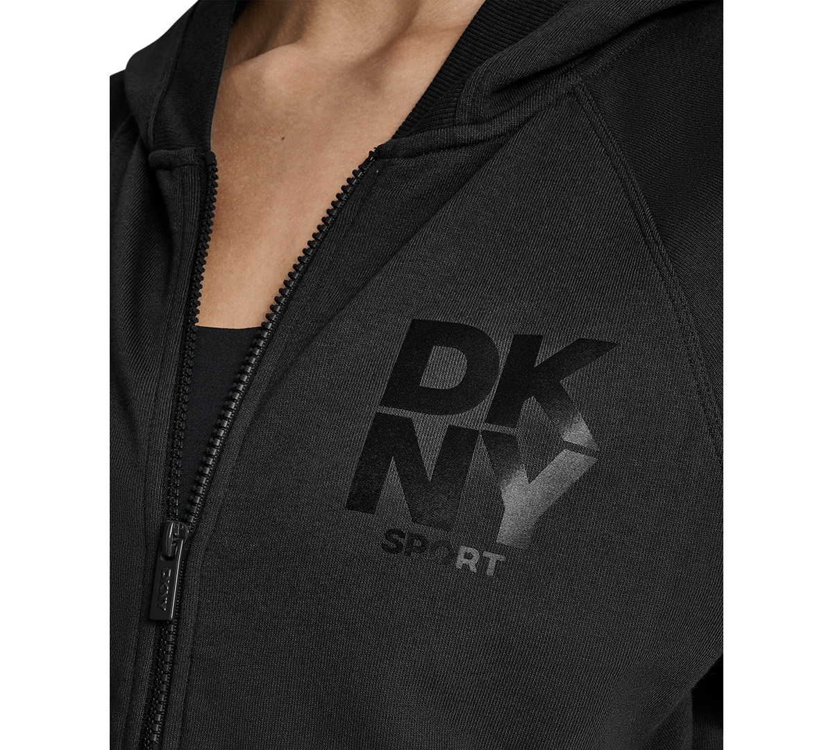 Dkny Women's Stacked Satin Logo Full-Zip Hoodie