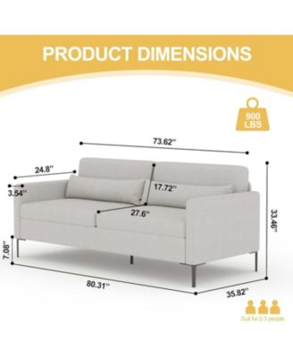 80in Comfy Couch, 3 Seater Sofa with Metal Legs, Deep Seat Sofa with Linen Fabric Modern Sofa Couch for Living Room, Apparment, Office