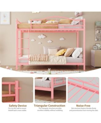 Metal Bunk Bed Twin Over Twin, Heavy Duty Bunkbeds Frame with Safety Guard Rails for Kids Boys GirlsSteel Bed for School, Bedroom Space-Saving