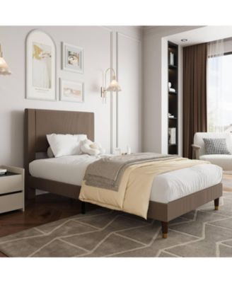 Twin Corduroy Upholstered Platform Bed Frame with Headboard, Wooden Slats, Compact Design for Apartments