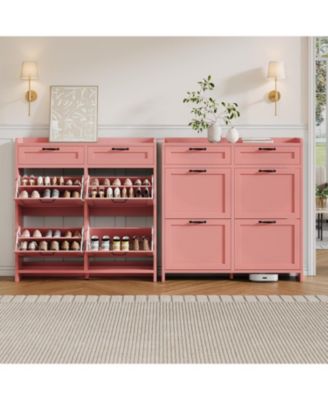 Shoe Cabinet with 4 Flip Drawers & 2 Top Drawers, Wooden Shoe Storage Cabinet, Adjustable Shelves, Freestanding Organizer for Entryway, Hallway